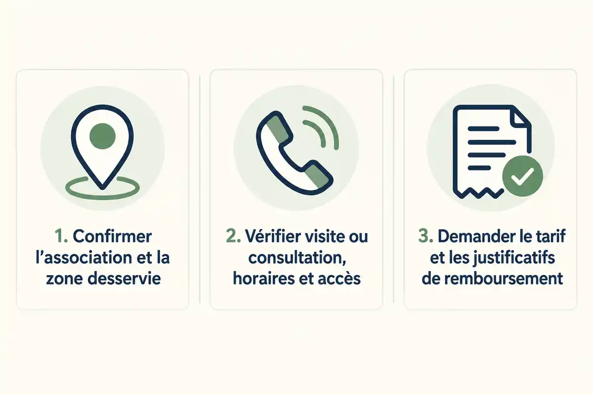 Avant de consulter, vérifiez la zone desservie, les modalités d’accès et les frais d’appel et de consultation séparément.