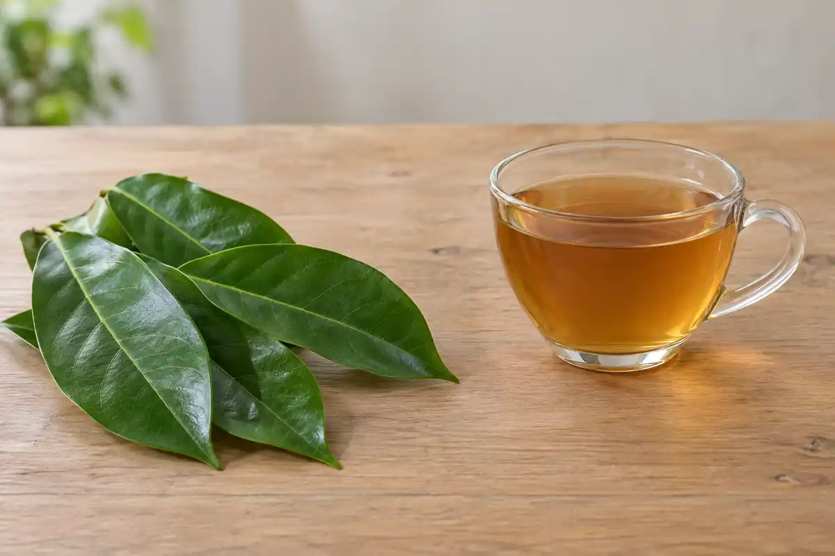 Feuilles de corossol et infusion ambrée illustrent le passage de composés dans la boisson, sans établir le risque d’une tasse ni une dose sûre.