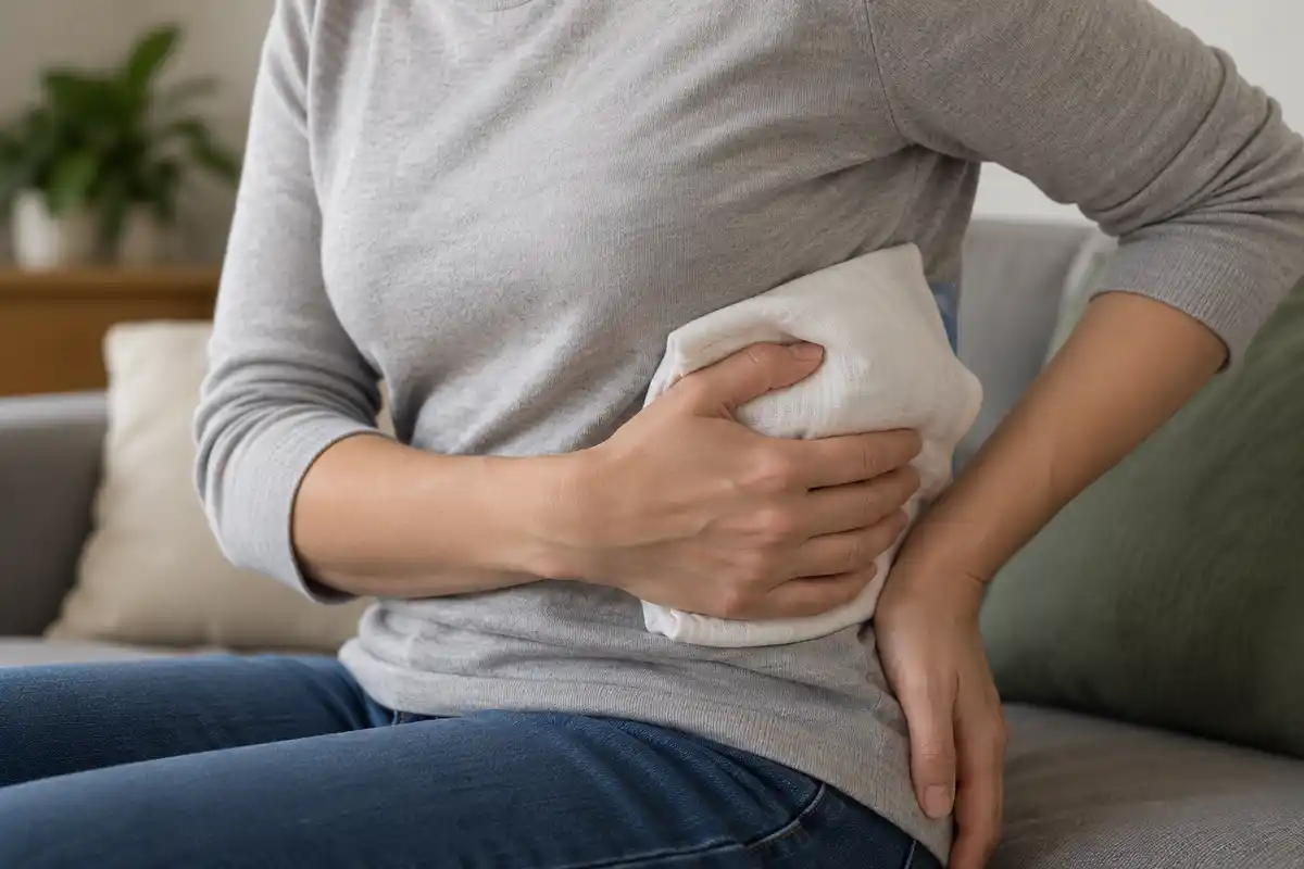 Poche froide enveloppée dans un linge contre le côté du thorax, sans contact direct avec la peau.