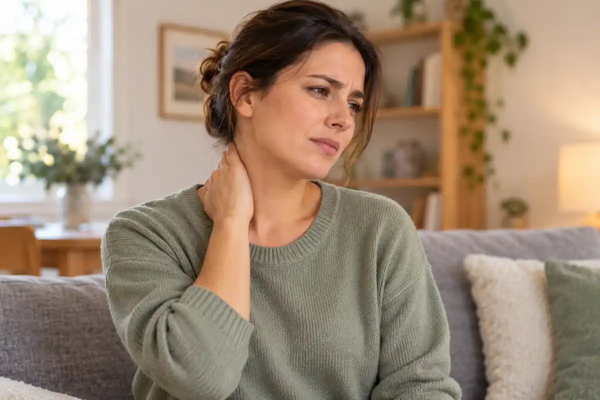 La couverture introduit les gestes de confort face à une douleur cervicale irradiant dans le bras, sans promettre d’effet sur sa cause.
